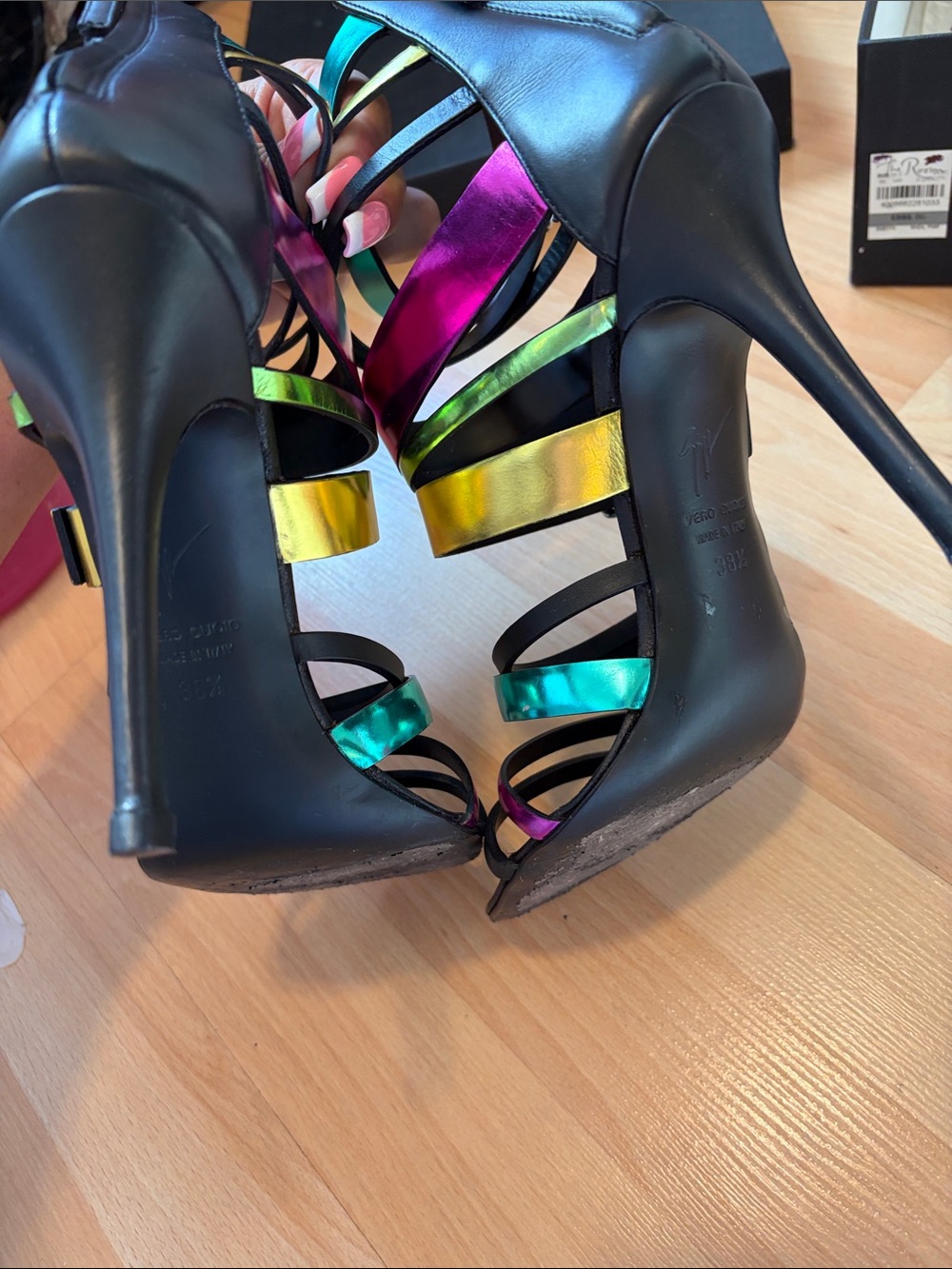 Giuseppe Zanotti Iridescent Multi-Color Strappy High Heels - Picture 4 of 11